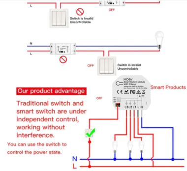 Mô-đun WM-104D-MS 2 chiều công tắc đèn thông minh WiFi 3 4 Gang