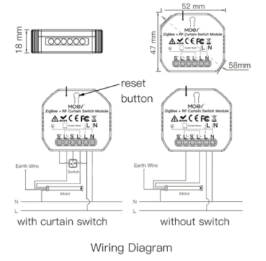 Mô-đun ZRM-108-MS-ZHUB-W-MS chuyển đổi rèm thông minh ZigBee RF433