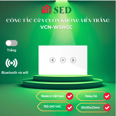 Công tắc cửa cuốn không viền trắng VCN-WSRGC Vconnex