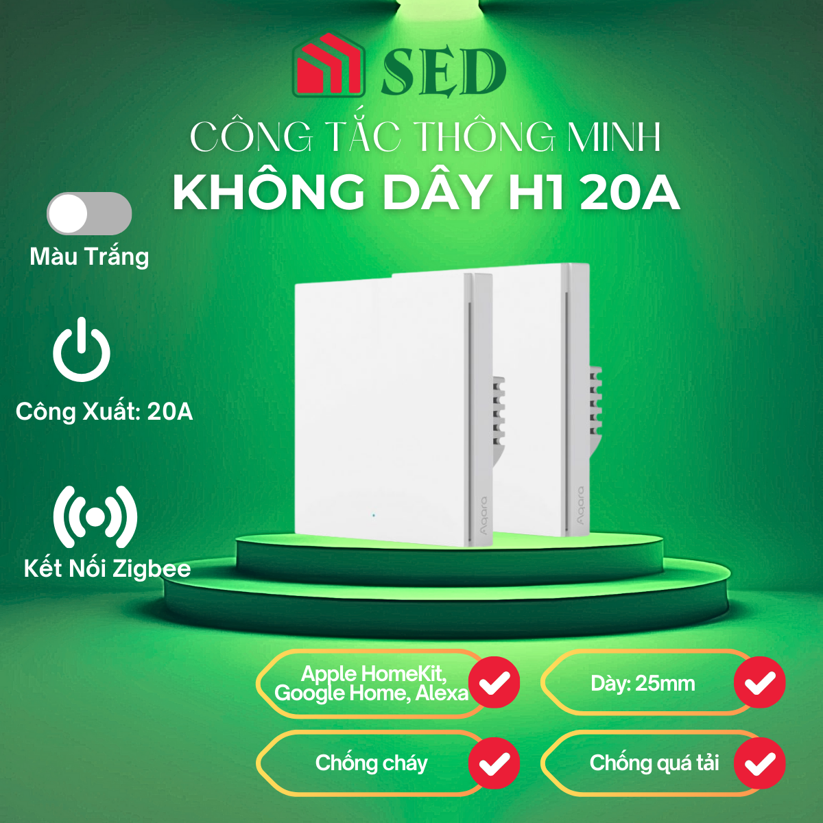 Công tắc Aqara H1 20A Zigbee 3.0 công suất cao bản nâng cấp của Aqara H1