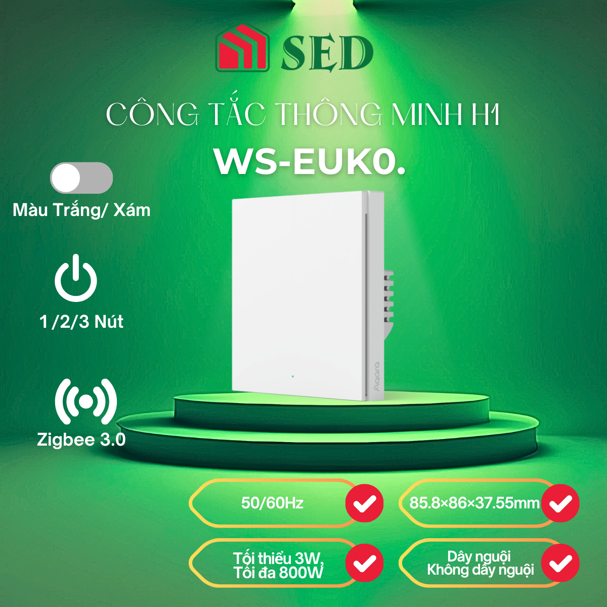 Công tắc thông minh H1 Aqara zigbee 3.0 dây nguội và không dây nguội