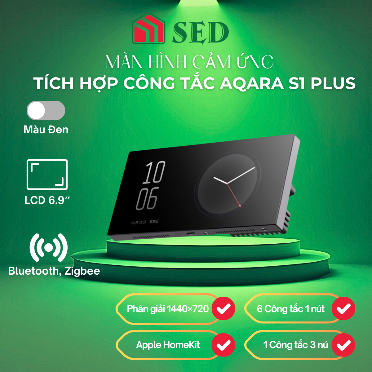 Màn hình cảm ứng tích hợp công tắc Aqara S1 Plus