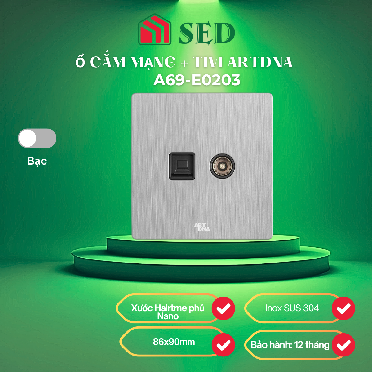 Ổ cắm mạng + Tivi ARTDNA A69-E0203