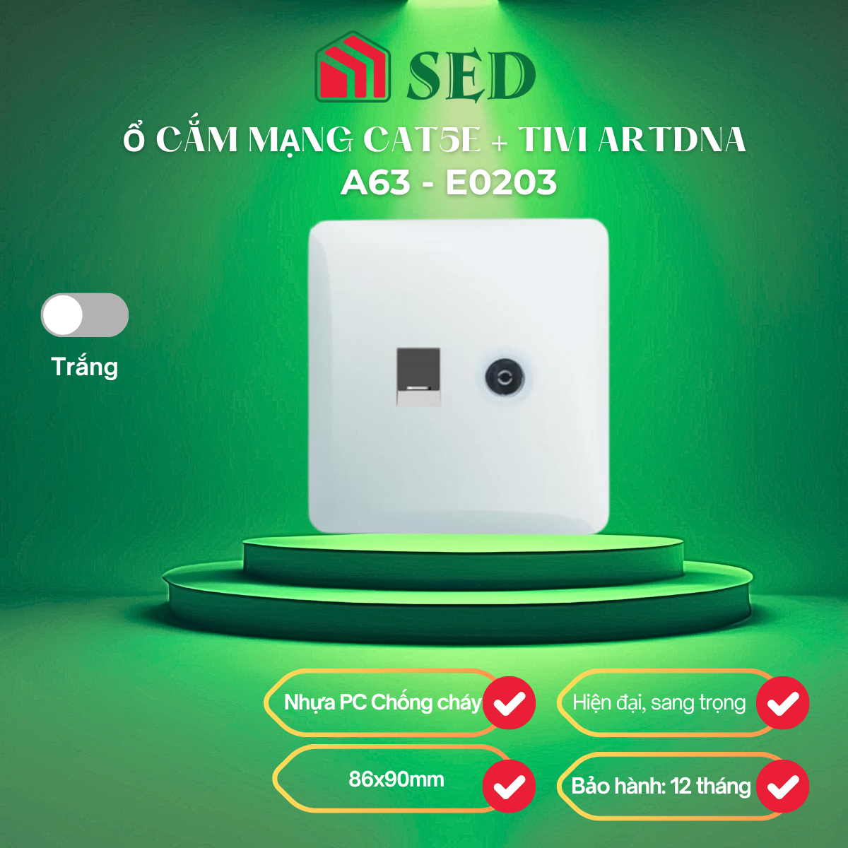Ổ cắm mạng CAT5E + TIVI ARTDNA A63 - E0203
