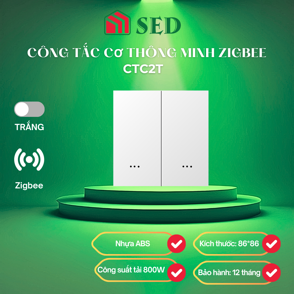 Công tắc cơ Zigbee DOFA SMART thông minh màu trắng 2 nút