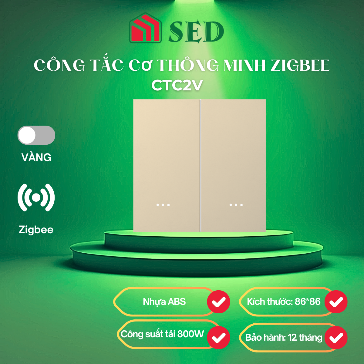 Công tắc cơ Zigbee DOFA SMART thông minh màu vàng 2 nút