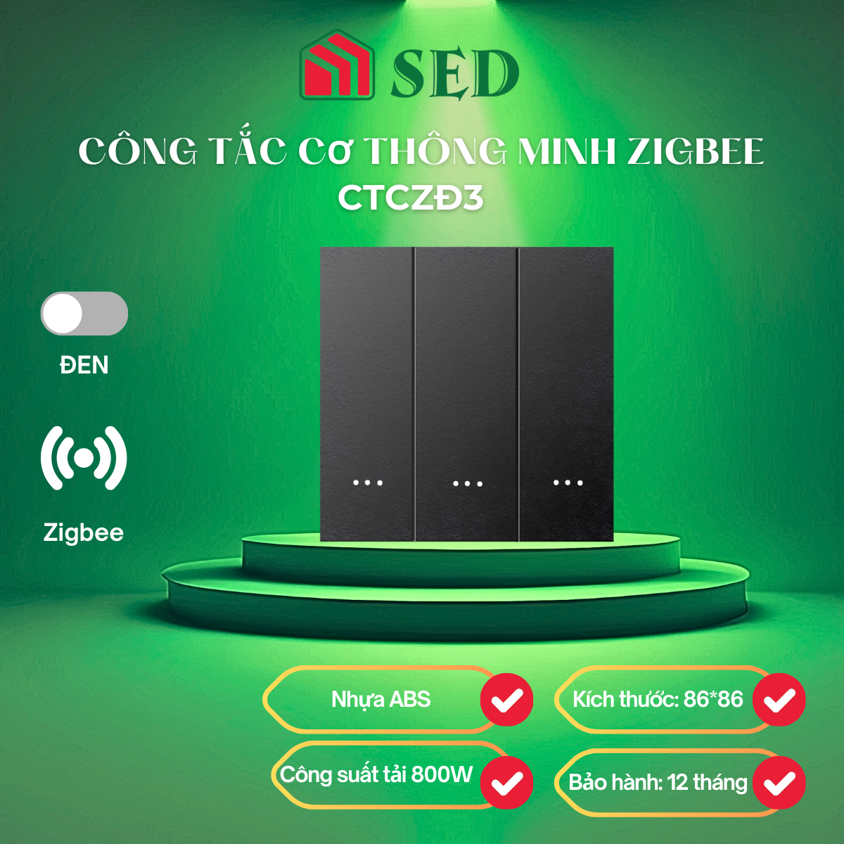 Công tắc cơ Zigbee DOFA SMART thông minh màu vàng 3 nút