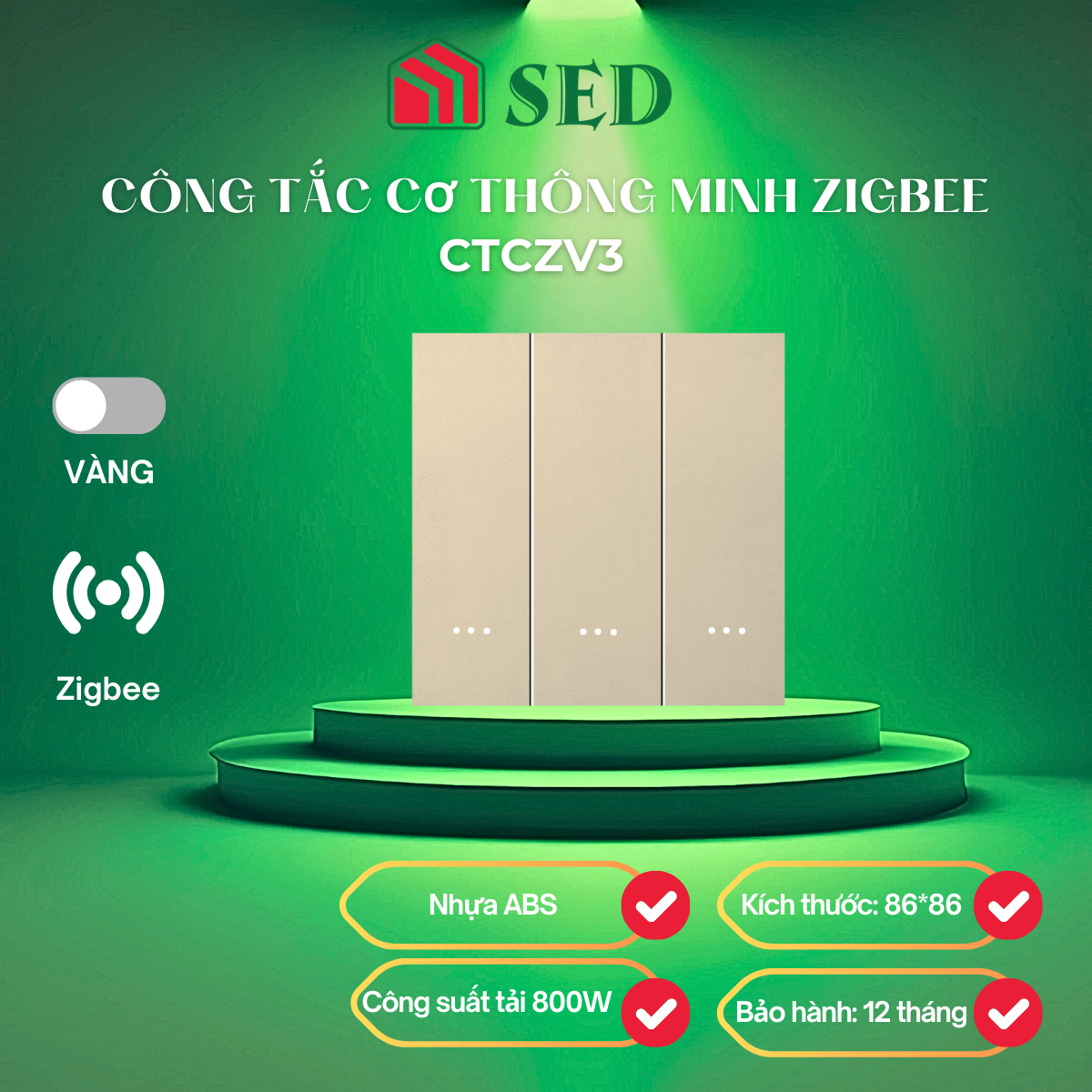 Công tắc cơ Zigbee DOFA SMART thông minh màu vàng 3 nút