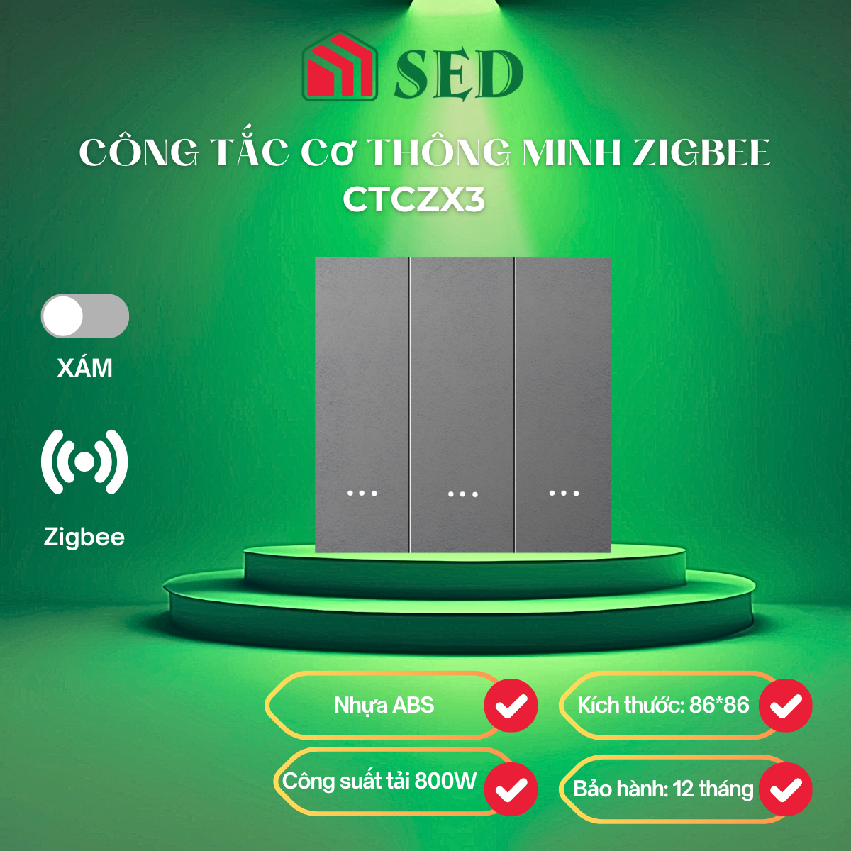 Công tắc cơ Zigbee DOFA SMART thông minh màu xám 3 nút