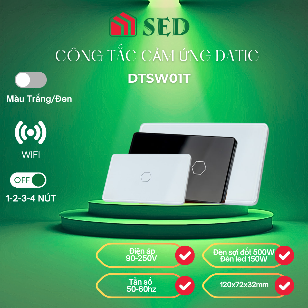 Công Tắc cảm ứng Datic mặt kính cường lực cao cấp wifi