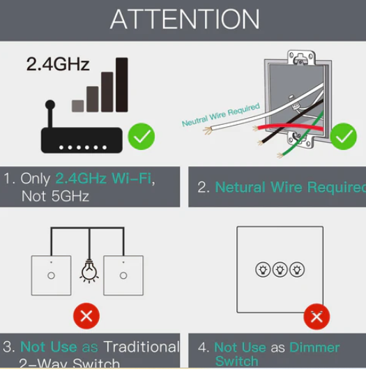 Công tắc đèn WRS-EU1-WH-MS WiFi RF433 2 chiều