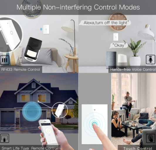 Công tắc cảm ứng gắn tường thông minh WiFi RF433 WRS-US1-L220-WH-MS