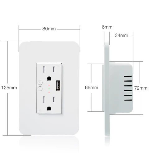 Ổ cắm WK-US2U-WH-MS điện thông minh WiFi trên tường có ổ cắm USB 2 15A