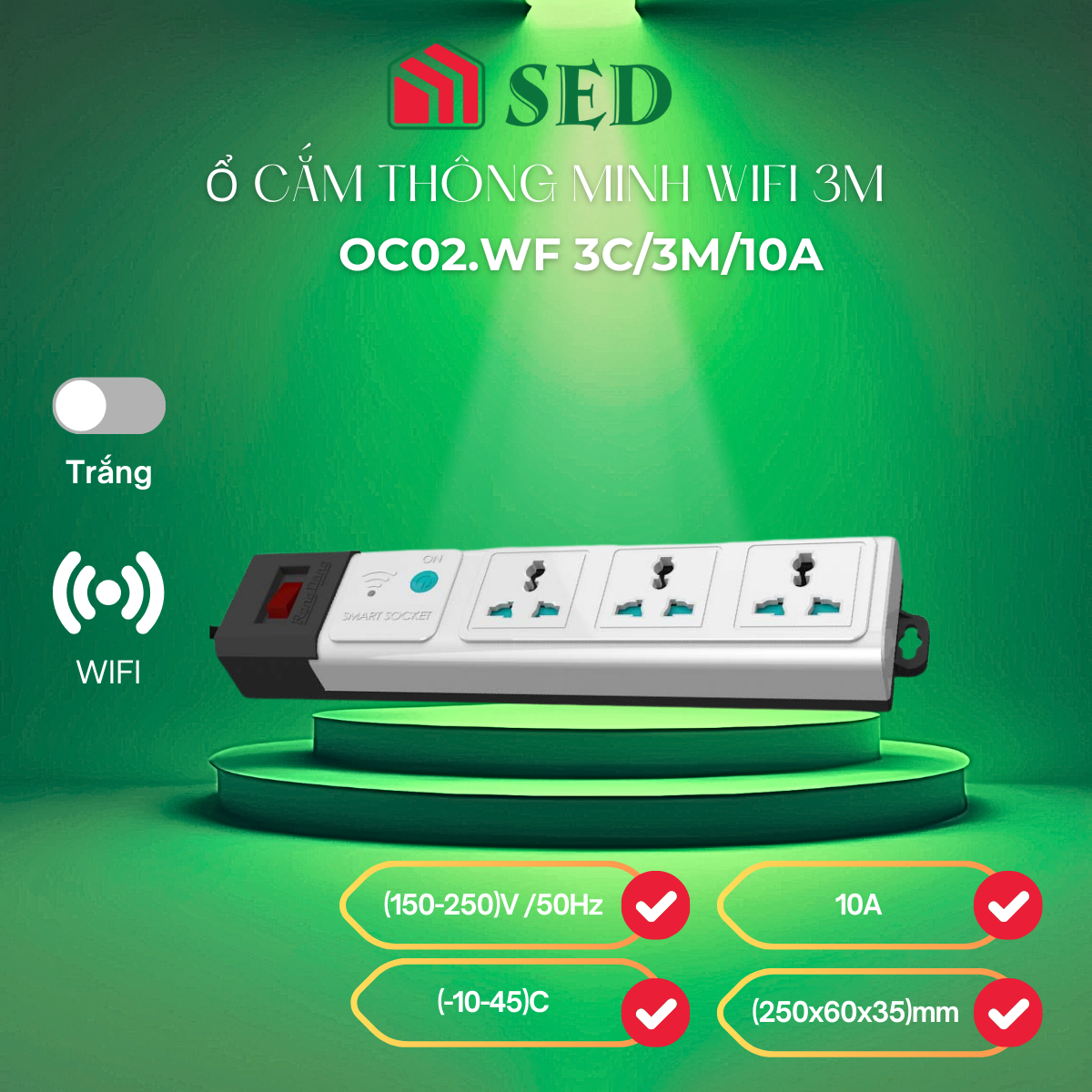 Ổ cắm thông minh Wifi Rạng Đông dài 3m