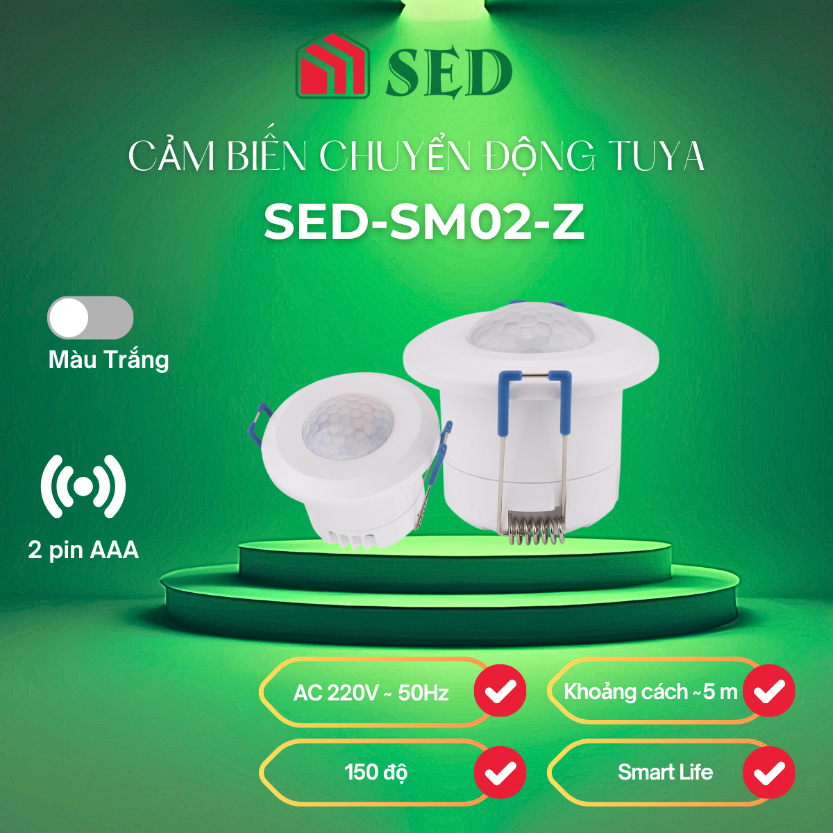 Cảm biến chuyển động Tuya âm trần nguồn 220V Zigbee